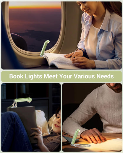 USB Rechargeable Book Reading Light, LED Clip on Booklight Flexible Reading Lights in Bed, Car at Night, 4 Brightness Adjustable, Perfect for Bookworms, Kids (Grass Green)