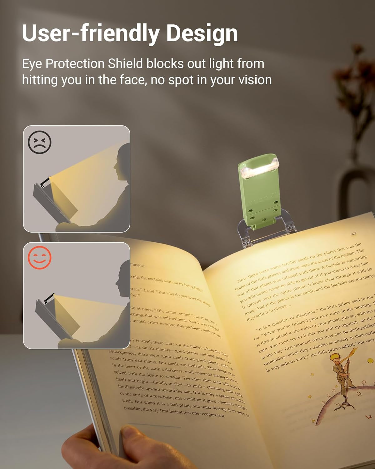 USB Rechargeable Book Reading Light, LED Clip on Booklight Flexible Reading Lights in Bed, Car at Night, 4 Brightness Adjustable, Perfect for Bookworms, Kids (Grass Green)