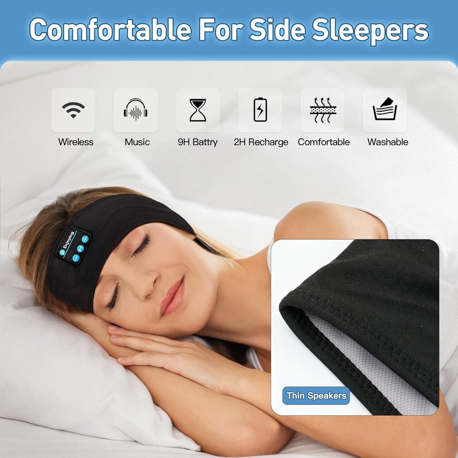 Sleep Headphones Bluetooth Headband, Wireless Headband Headphones Headsets with Thin Speakers, Sleep Earbuds, Sleeping Headphones for Workout Running Yoga Sports Gift for Men Women