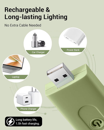 USB Rechargeable Book Reading Light, LED Clip on Booklight Flexible Reading Lights in Bed, Car at Night, 4 Brightness Adjustable, Perfect for Bookworms, Kids (Grass Green)